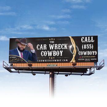 Montgomery Law - Car Wreck Cowboy Billboard - Personal Injury Law Near Me - Houston, Texas Montgomery Law - Car Wreck Cowboy Billboard - Personal Injury Law Near Me - Houston, Texas