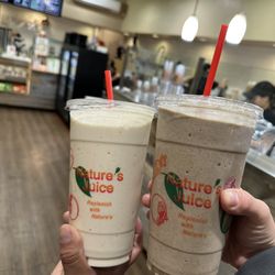 Nature's Juice - Large peanut butter blitz and PB&J smoothies with almond milk and hemp protein