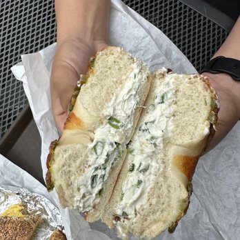 Roger's Deli & Donuts - Jalapeno bagel and onion spread - Delis Near Me - Mountain View, California