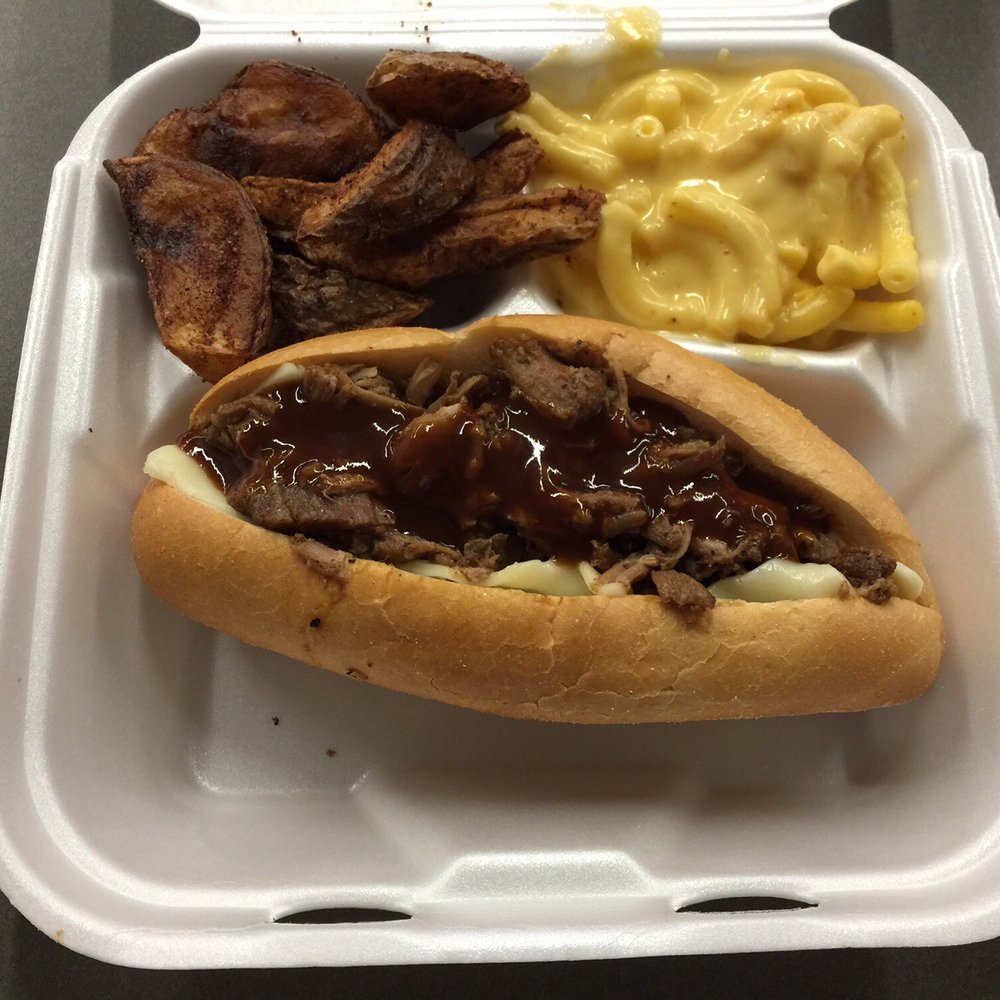 Glick’s Rib Shack - Boneless rib sandwich combo w/ potato wedges and mac and cheese - Food Stands Near Me - Philadelphia, Pennsylvania