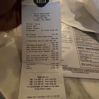 Bulla Gastrobar - The check - Spanish Near Me - Plano, Texas