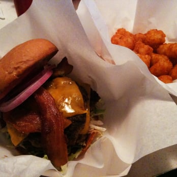 Maple and Motor - Double Bacon Cheese Burger with Tots - Burgers Near Me - Dallas, Texas Maple and Motor - Double Bacon Cheese Burger with Tots - Burgers Near Me - Dallas, Texas