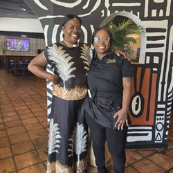 Ike's Cafe and Grill - My neighbor & our delightful server Fumi. Both celebrated recent virgo birthdays