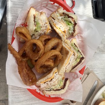 The Forks Resort - Club sandwich with onion rings - Resorts Near Me - Bass Lake, California