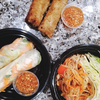 Jasmine Thai - Som Tum, Shrimp Spring Rolls, and Pork Egg Rolls. -- Looks can be deceiving. The food was underwhelming. - Thai Near Me - Columbia Heights, Minnesota