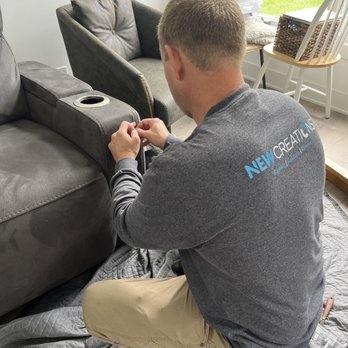 New Creations - Joe making bespoke repairs to our damaged sectional during a move. Local artistry! - Damage Restoration Near Me New Creations - Joe making bespoke repairs to our damaged sectional during a move. Local artistry! - Damage Restoration Near Me