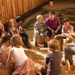 Berkeley Rose Waldorf School - Children in the grades program listen to their gardening teacher before planting seeds.