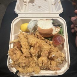 7pcs Fish and 5 shrimp, fries, hush puppies, salad, and roll for $16.50 7pcs Fish and 5 shrimp, fries, hush puppies, salad, and roll for $16.50