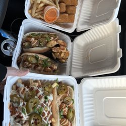 Frankly Plant Based Kitchen - Salty fries, chick'n dippers, breakfast dogs, side Mac, 1/2 stacked fries