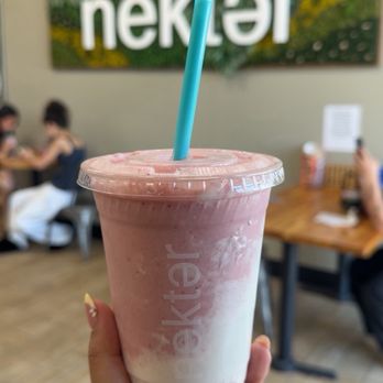 Nekter Juice Bar - Strawberry Banana Protein Smoothie with coco whip - Juice Bars & Smoothies Near Me - Fresno, California Nekter Juice Bar - Strawberry Banana Protein Smoothie with coco whip - Juice Bars & Smoothies Near Me - Fresno, California