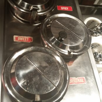 Dickey's Barbecue Pit - Their 3 sauces, nice and warm for you serve yourself - Barbeque Near Me - Mechanicsburg, Pennsylvania