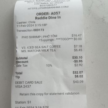 Paris Banh MI - Receipt for order - Vietnamese Near Me - Columbia, South Carolina Paris Banh MI - Receipt for order - Vietnamese Near Me - Columbia, South Carolina