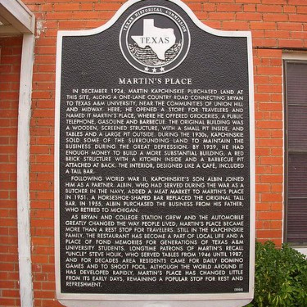 Martin's Place - Martin's historical marker - Barbeque Near Me - Bryan, Texas Martin's Place - Martin's historical marker - Barbeque Near Me - Bryan, Texas