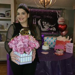 Enchanted Gardens By Gabby - Birthday decor and arrangement with deep purple roses