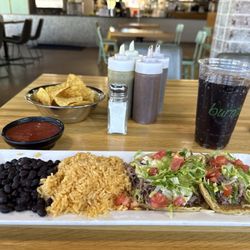 Burrito Parrilla Mexicana - Algonquin - 2 taco plate with carnitas, rice and black beans.