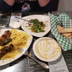 Casablanca Cafe - Meat combo, tabouleh salad, hummus, half eaten..