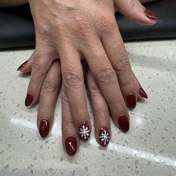 Touche Nail Spa - Christmas sparkly red nails with custom snowflake design - Nail Salons Near Me - Canonsburg, Pennsylvania Touche Nail Spa - Christmas sparkly red nails with custom snowflake design - Nail Salons Near Me - Canonsburg, Pennsylvania