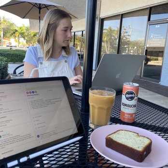 Mane Coffee - Lemon poppyseed cake and a iced oatmilk latte - Coffee & Tea Near Me - Boca Raton, Florida