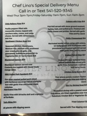 Menu photo 1 Chef Lino's Cuisine Coburg, OR Menu photo 1 Chef Lino's Cuisine Coburg, OR