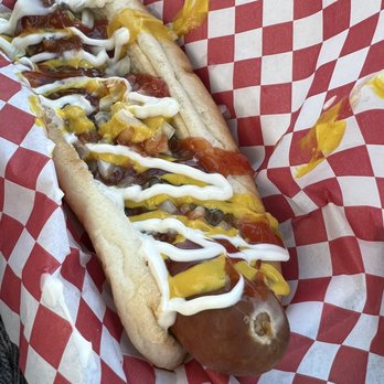 Pop's Cafe Fremont - Hot Link Hot Dog (with everything) - Puerto Rican Near Me - Fremont, California