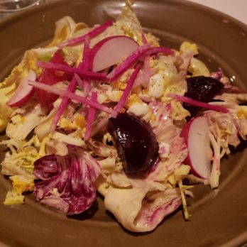 Chez Panisse - Chicories with anchovy vinaigrette, radishes, and egg - New American Near Me - Berkeley, California Chez Panisse - Chicories with anchovy vinaigrette, radishes, and egg - New American Near Me - Berkeley, California