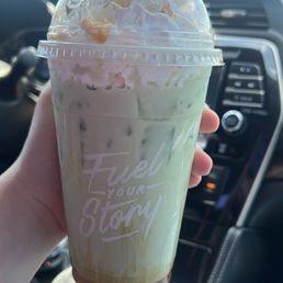 Iced match with Carmel and whip