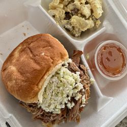 Pigs Up In Smoke BBQ - Pulled pork. Vinegar based sauce. Potato salad.