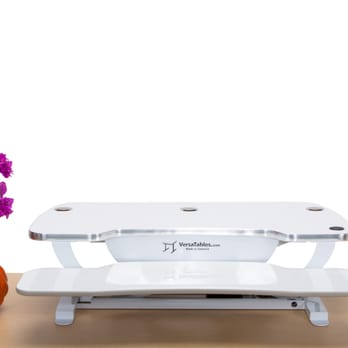 VersaTables - Versa Power Desktop, the only electric lift, push button, standing desk converter in the market. Shown in white - Furniture Stores Near Me - Los Angeles, California