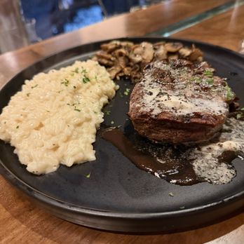 The Lounge Craft Kitchen + Cocktails - 7 Oz Prime Filet with Parmesan risotto and mushrooms - Steakhouses Near Me - Edmond, Oklahoma The Lounge Craft Kitchen + Cocktails - 7 Oz Prime Filet with Parmesan risotto and mushrooms - Steakhouses Near Me - Edmond, Oklahoma