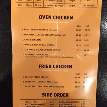 Vons Chicken - Menu - Chicken Shop Near Me - Sunnyvale, California