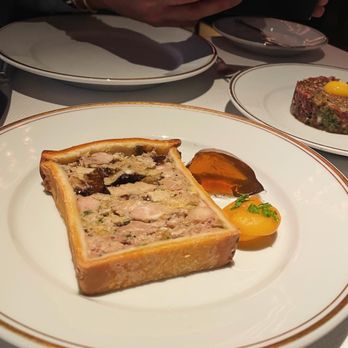 Le Coucou - Pâté en Croute, Tradition Bourgeoise foie gras and sweetbread terrine, drunken apricot - French Near Me - New York, New York Le Coucou - Pâté en Croute, Tradition Bourgeoise foie gras and sweetbread terrine, drunken apricot - French Near Me - New York, New York