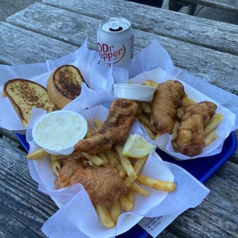 Ecola Seafoods - Salmon fish and chips (2-piece/kids) Cod fish and chips (2-piece/kids) Side garlic bread Diet Dr. pepper (perfect pairing) - Seafood Near Me - Cannon Beach, Oregon