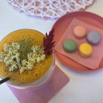 Our Matcha Place - Turmeric Matcha Latte ft. Rose, Matcha, Orange Blossom and Lavender macarons - Coffee & Tea Near Me - Temecula, California Our Matcha Place - Turmeric Matcha Latte ft. Rose, Matcha, Orange Blossom and Lavender macarons - Coffee & Tea Near Me - Temecula, California