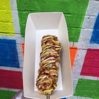 Oh K-Dog - Potato dog with all toppings - Korean Near Me - New York, New York Oh K-Dog - Potato dog with all toppings - Korean Near Me - New York, New York
