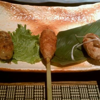 Tsukuneya Robata Grill - Tsukune (left to right: garlic, cayenne and spicy miso) - Izakaya Near Me - Honolulu, Hawaii Tsukuneya Robata Grill - Tsukune (left to right: garlic, cayenne and spicy miso) - Izakaya Near Me - Honolulu, Hawaii