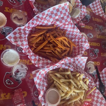 Matty G's Steakburgers - Garlic fries, sweet potato fries (I was excited for the marshmallow dip but didn't come with it) onion rings - Burgers Near Me - Mesa, Arizona Matty G's Steakburgers - Garlic fries, sweet potato fries (I was excited for the marshmallow dip but didn't come with it) onion rings - Burgers Near Me - Mesa, Arizona