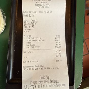 Wintzell's Oyster House - The bill. - Seafood Near Me - Mobile, Alabama Wintzell's Oyster House - The bill. - Seafood Near Me - Mobile, Alabama