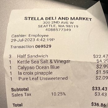 Stella Deli And Market - Our bill - Delis Near Me - Seattle, Washington Stella Deli And Market - Our bill - Delis Near Me - Seattle, Washington