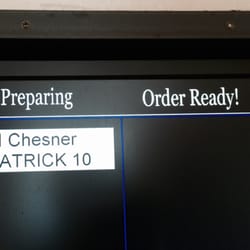 Screen announcing the status of pickup orders