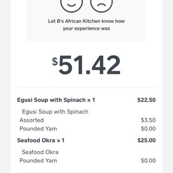 B's African Kitchen - Receipt - Food Delivery Services Near Me - Houston, Texas