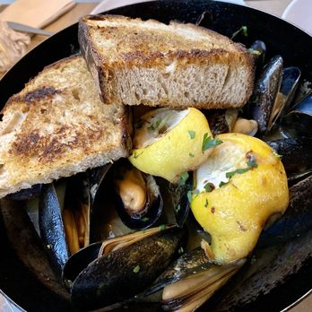 Leland Eating and Drinking House  - Charred Lemon Skillet Mussels - Wine Bars Near Me - Brooklyn, New York