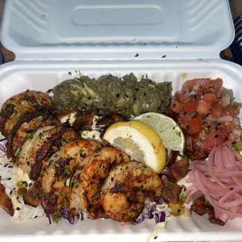 Funkadelic Food Shack - Grilled shrimp sticky rice bowl with bacon added. - Burgers Near Me - Saint Augustine, Florida