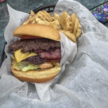 Mr Waffles - Triple smashburger with (halal)  bacon & waffle fries - Juice Bars & Smoothies Near Me - Hackensack, New Jersey