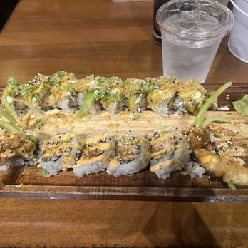 Geisha Sushi Bar - fox roll on top and spider roll on bottom - Sushi Bars Near Me - Columbia, Missouri