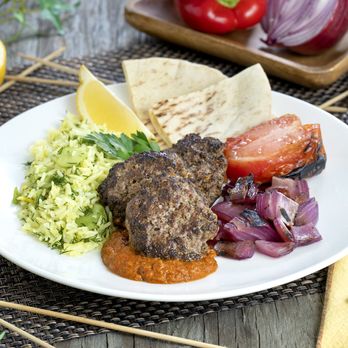 Z.E.N. Foods - Beef Kabobs with Fava Basmati and Muhammara Sauce - Food Delivery Services Near Me - Sun Valley, California