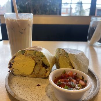 Emmett’s Cafe - Iced vanilla latte & breakfast burrito - Cafes Near Me - Columbus, Ohio
