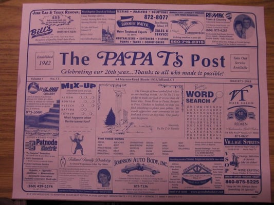 Menu photo 5 Papa T's Tolland, CT