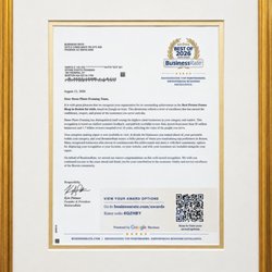 Stone Photo Framing - We are happy to share this letter of recognition from Business Rate as
BEST PICTURE FRAME SHOP IN BOSTON for 2026