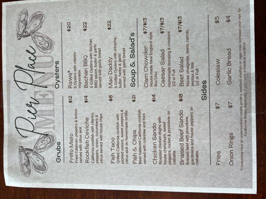 Menu photo 6 Pier Place Point Arena, CA