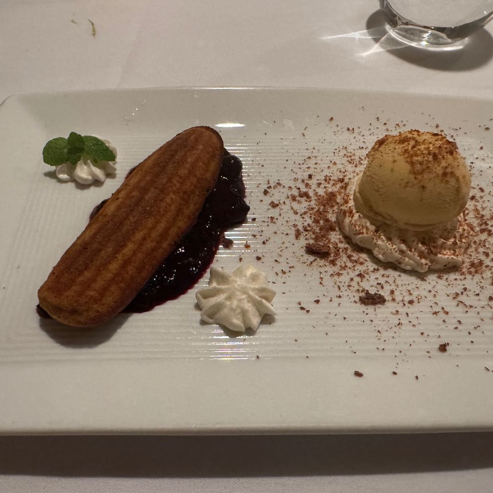 Sanford Restaurant - dessert - corn cake, blueberry preserves, sweet corn ice cream - New American Near Me - Milwaukee, Wisconsin Sanford Restaurant - dessert - corn cake, blueberry preserves, sweet corn ice cream - New American Near Me - Milwaukee, Wisconsin